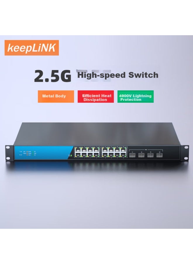 Keeplink Kp-9000 Gigabit Switch, 16 Ports 2.5g + 4 Ports 10g Unmanaged, For Home And Business Use, Internet Cafe Monitoring, Traffic Splitter/desk - Image 1