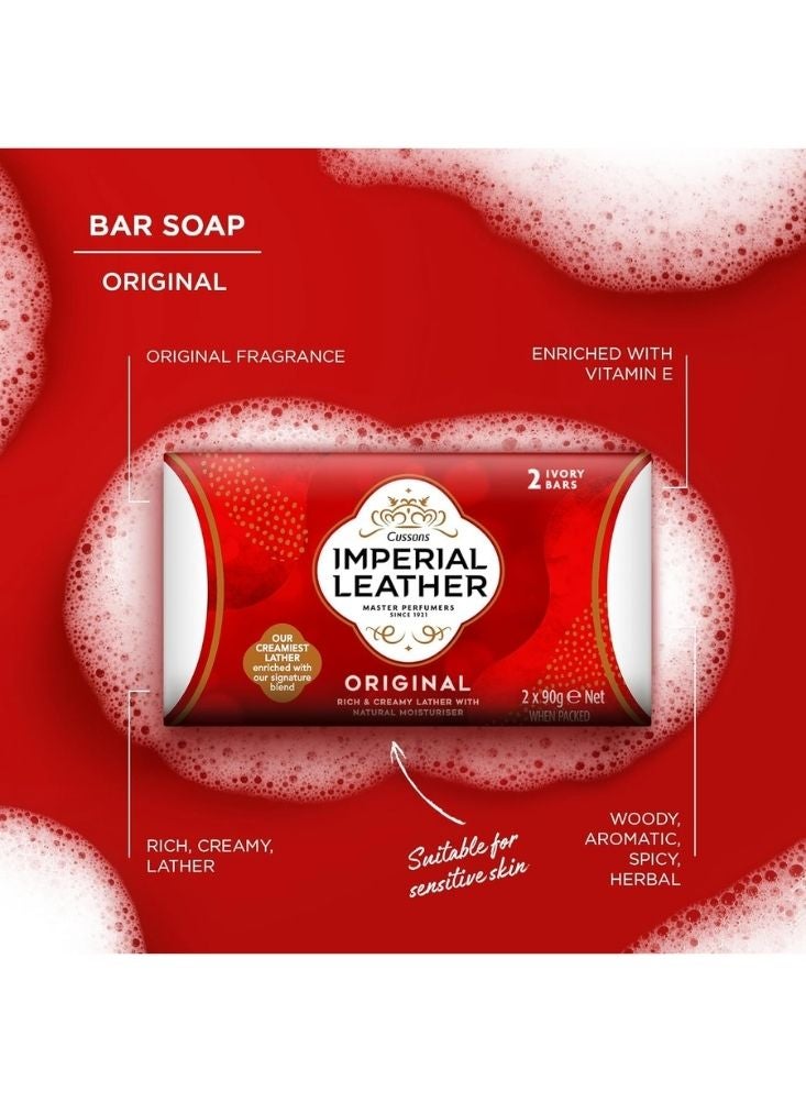 إمبيريال ليزر صابون "إمبريال ليذر" الأصلي - رغوة غنية وكريمية مع مرطب طبيعي (٢ × ٩٠ جم) - Image 3