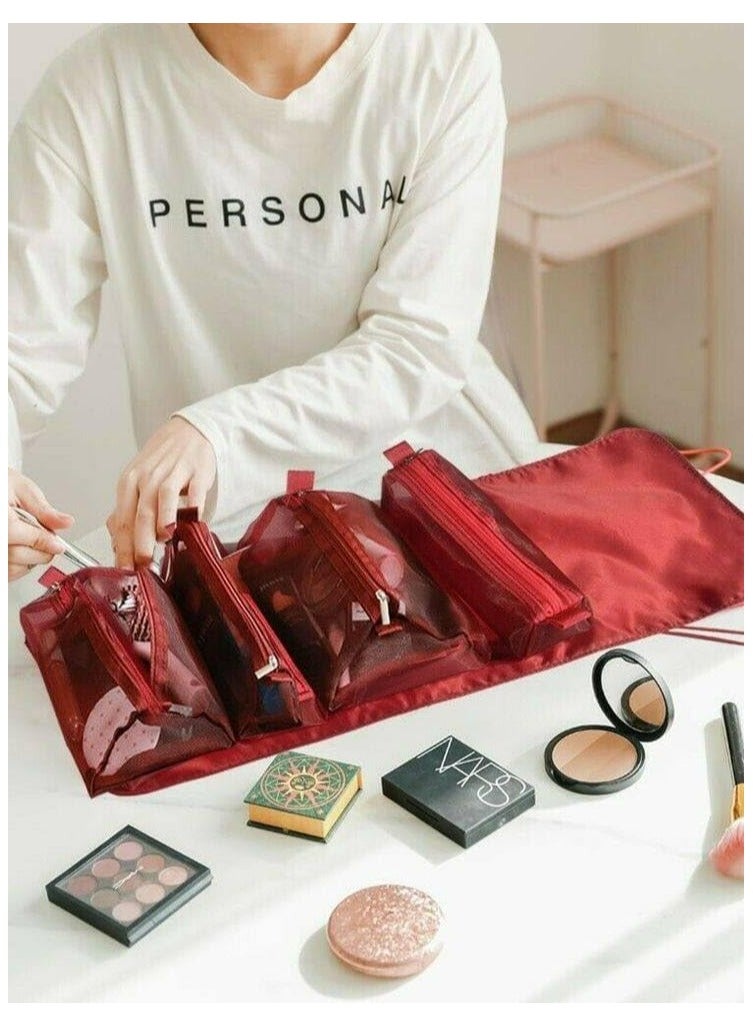 شنطة مكياج قابلة للطي للنساء ، شنطة ادوات الزينة للسفر قابلة للطي مع 4 مقصورات، منظم مستحضرات تجميل قابل للفصل  (نبيتى ) - Image 1