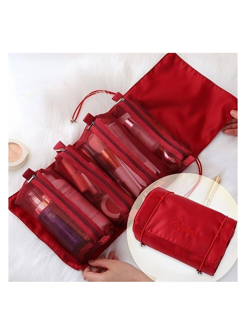 شنطة مكياج قابلة للطي للنساء ، شنطة ادوات الزينة للسفر قابلة للطي مع 4 مقصورات، منظم مستحضرات تجميل قابل للفصل  (نبيتى ) - Image 3