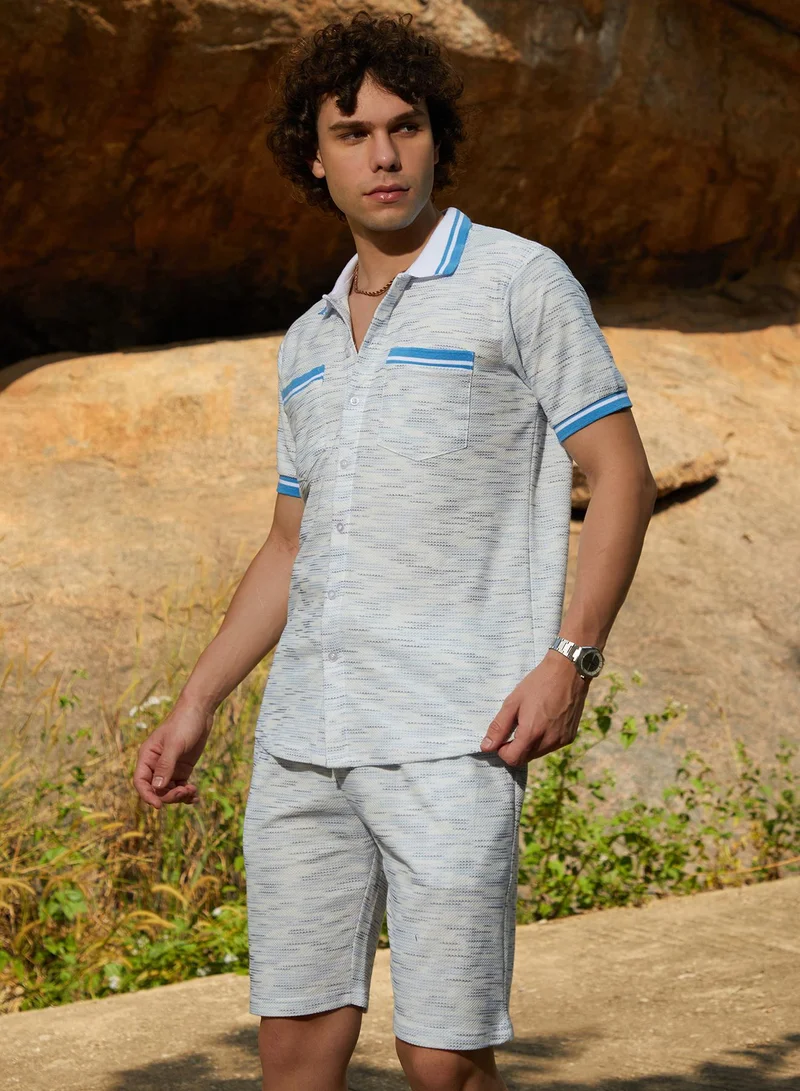 Campus Sutra Men's Azure Blue & Cloud Grey Retro Co-Ord Set