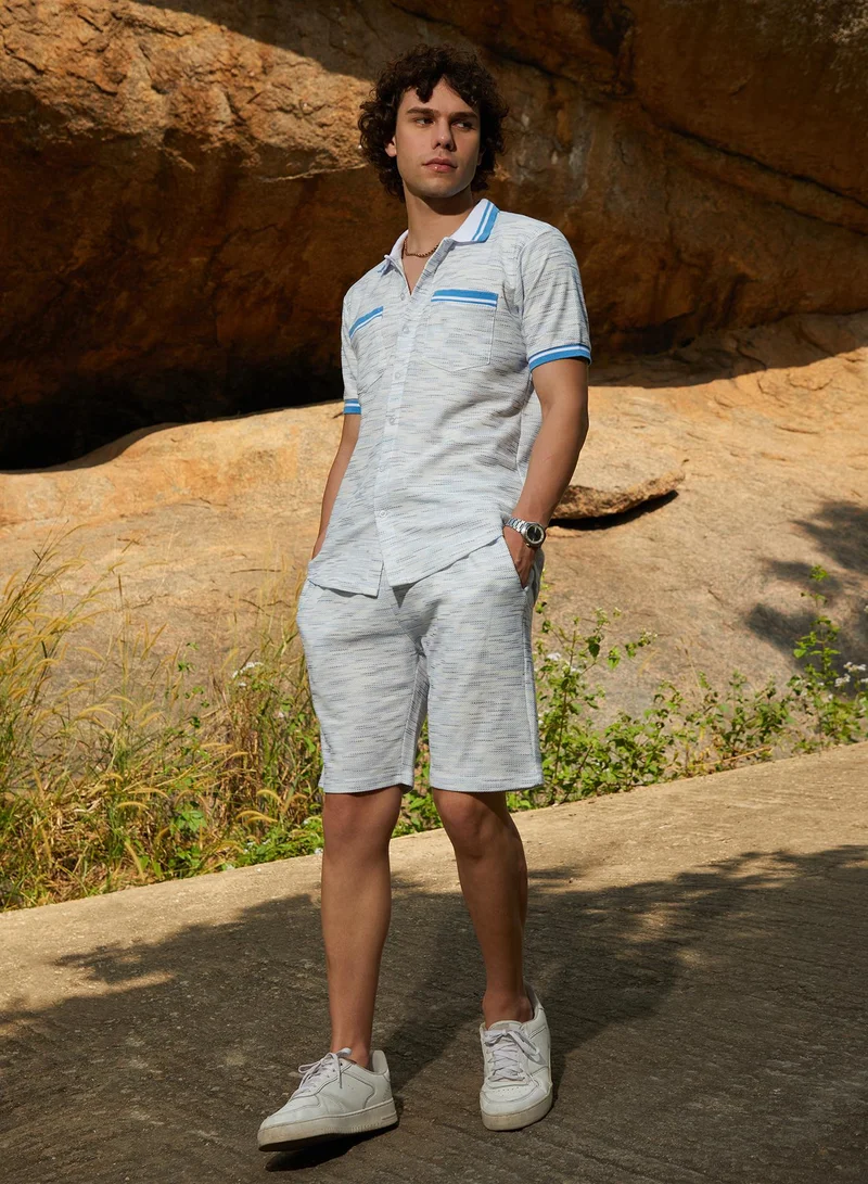 Campus Sutra Men's Azure Blue & Cloud Grey Retro Co-Ord Set