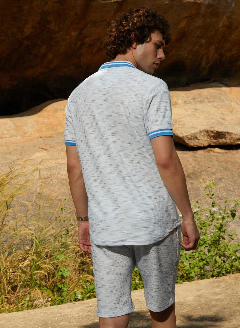 Campus Sutra Men's Azure Blue & Cloud Grey Retro Co-Ord Set