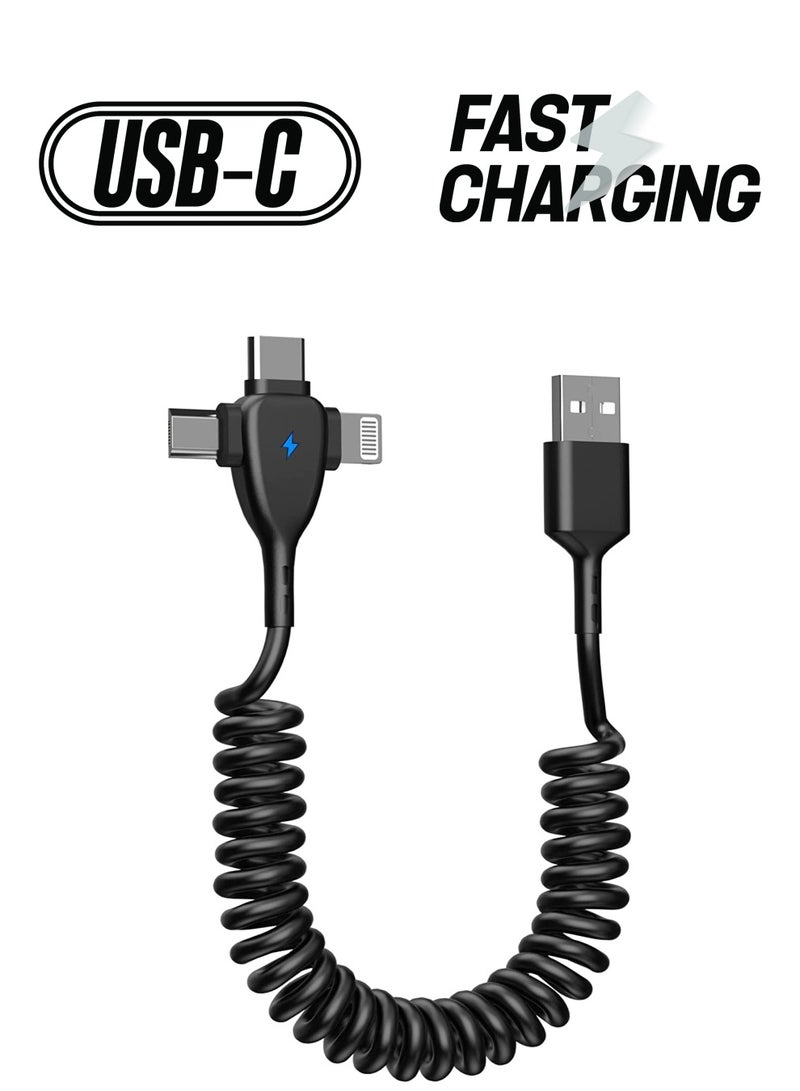 3-in-1 Fast Charging Cable for Car, Compatible with Lightning, Type-C, Micro USB for iPhone 14 13 12 11 XS XR X 8 7, Supports iOS and Android Devices - Image 1