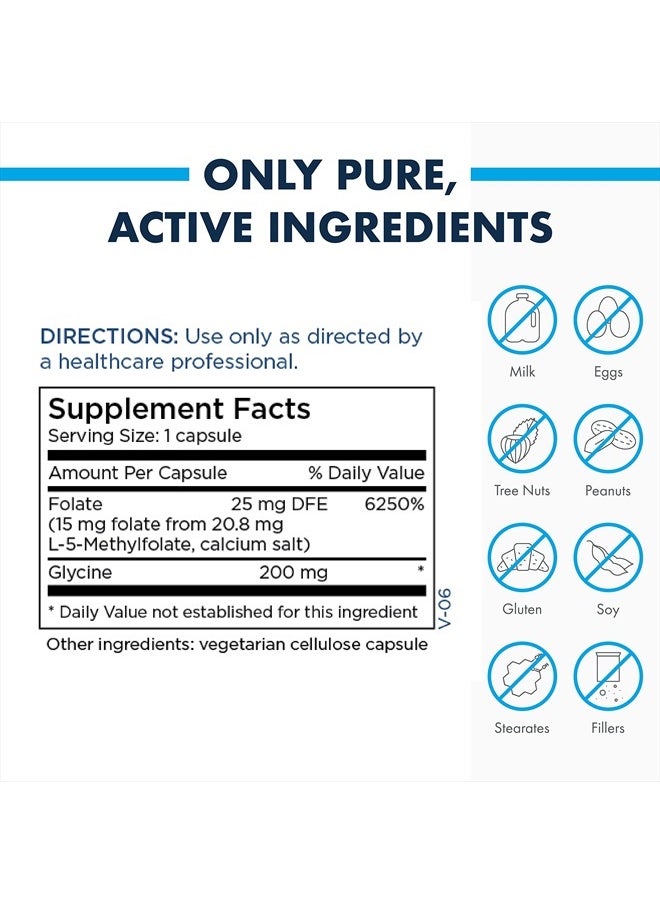 15mg L-Methylfolate - Professional Strength Active Methyl Folate Supplement for Brain Support, Balanced Mood + Immune Health - Gluten-Free with No Fillers (90 Capsules)