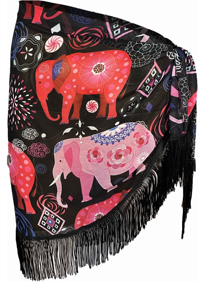 Bolder Amore Tasseled Elephant Pattern Pareo  - Image 1
