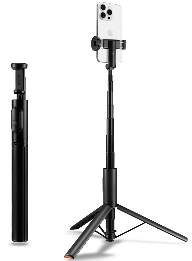 Spigen Automatic Universal Selfie Stick Tripod 57" [Auto-Open] Phone Stand with Rechargeable Remote 360° Vertical & Horizontal Rotatable Stable Travel for iPhone Android and More - Black - Image 1