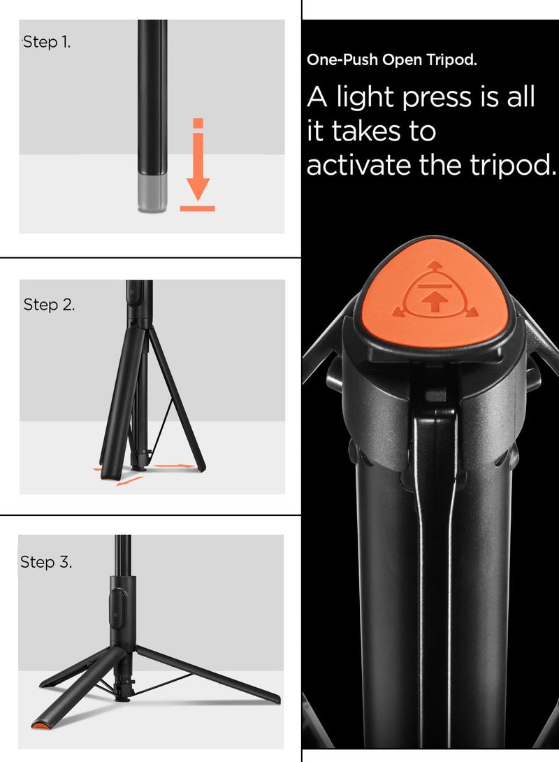 Spigen Automatic Universal Selfie Stick Tripod 57" [Auto-Open] Phone Stand with Rechargeable Remote 360° Vertical & Horizontal Rotatable Stable Travel for iPhone Android and More - Black - Image 3