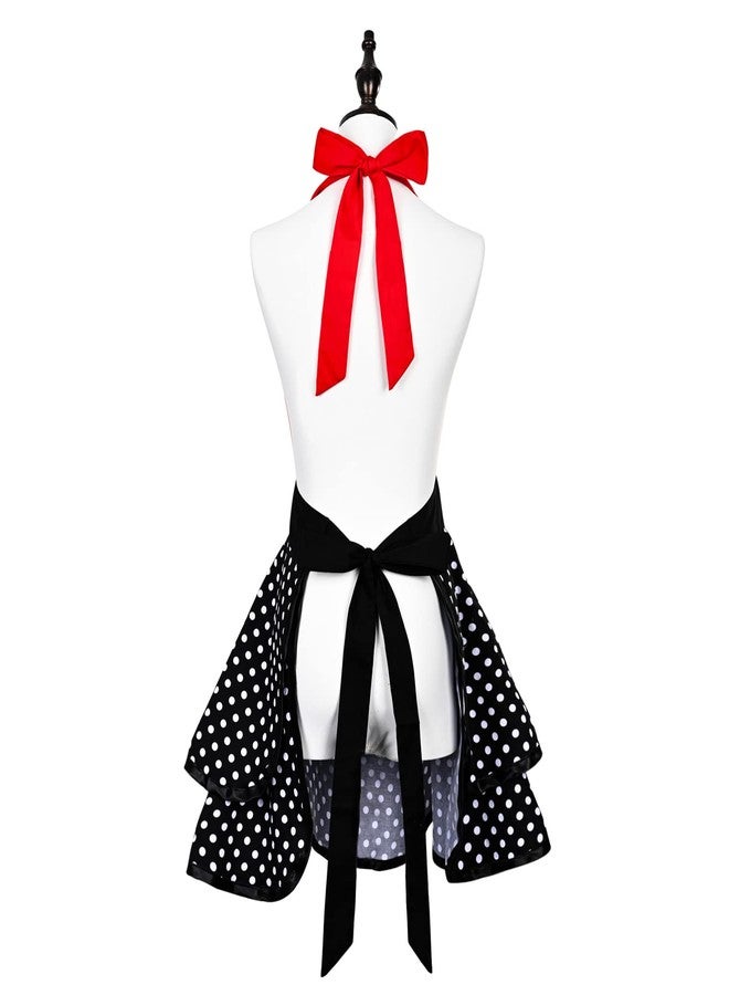 Violet Mist Cute Vintage Aprons for Women Sexy Red Polka Dot Retro Aprons for Girls Ladies 50s Apron Christmas Apron Lovely kawaii Adjustable Cooking Kitchen Apron for Housewife Waitress Mother's Gift - Image 3