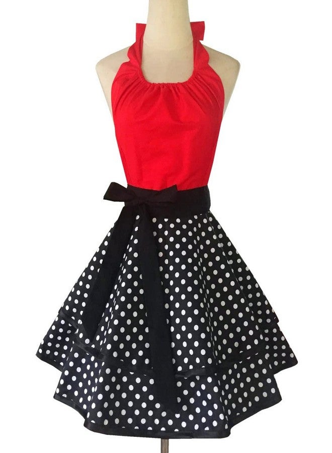 Violet Mist Cute Vintage Aprons for Women Sexy Red Polka Dot Retro Aprons for Girls Ladies 50s Apron Christmas Apron Lovely kawaii Adjustable Cooking Kitchen Apron for Housewife Waitress Mother's Gift - Image 1