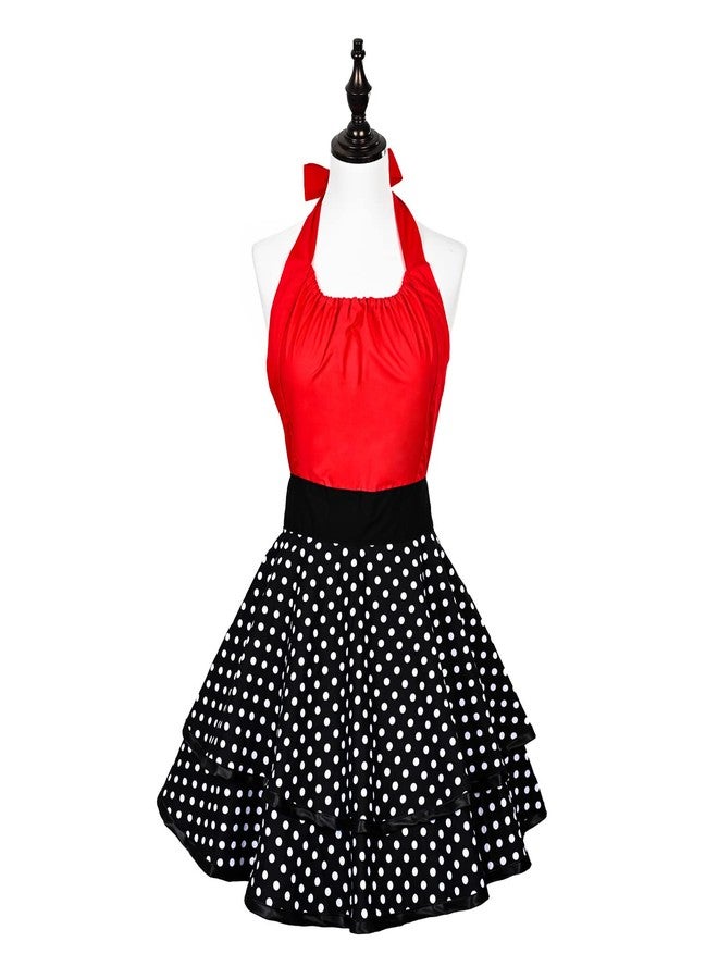 Violet Mist Cute Vintage Aprons for Women Sexy Red Polka Dot Retro Aprons for Girls Ladies 50s Apron Christmas Apron Lovely kawaii Adjustable Cooking Kitchen Apron for Housewife Waitress Mother's Gift - Image 2