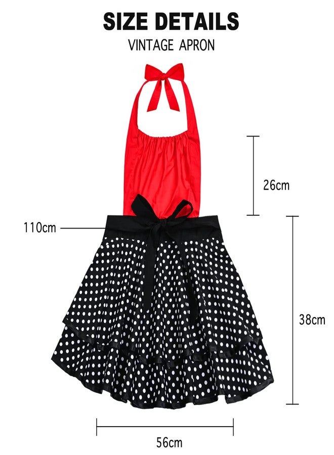 Violet Mist Cute Vintage Aprons for Women Sexy Red Polka Dot Retro Aprons for Girls Ladies 50s Apron Christmas Apron Lovely kawaii Adjustable Cooking Kitchen Apron for Housewife Waitress Mother's Gift - Image 4