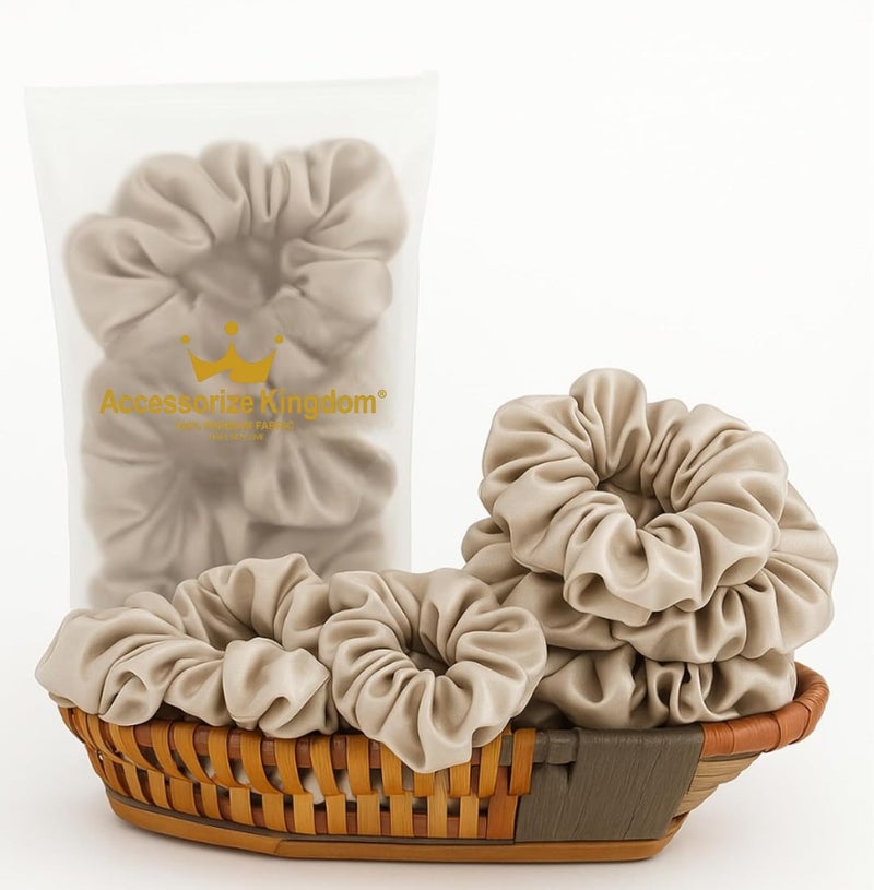 Accessorize Kingdom Premium Hair Scrunchie for Women| Scrunchies for Girls | Scrunchies for Thick, Curly, & Fine Hair | Soft & Smooth Hair Ties (beige pearl grey, Pack of 12) - Image 1