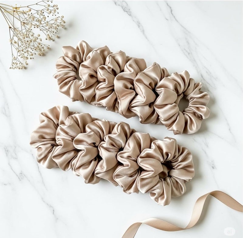 Accessorize Kingdom Premium Hair Scrunchie for Women| Scrunchies for Girls | Scrunchies for Thick, Curly, & Fine Hair | Soft & Smooth Hair Ties (beige pearl grey, Pack of 12) - Image 2