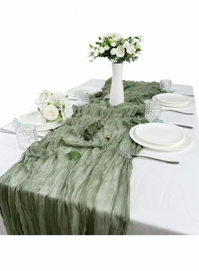 XiuWoo Translucent Table Runner Chessian Tablecloth for Wedding Reception Bridal Shower Party Decoration Table Centerpiece 90*400CM, Green - Image 2
