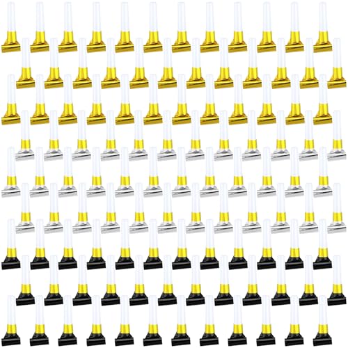 ywmigl 100 Pcs New Years Eve Noisemakers Party Favor Gold Silver Black Blower Horns Whistles 2026 Happy New Year Party Supplies for Sporting Events Birthday Celebration - Image 1
