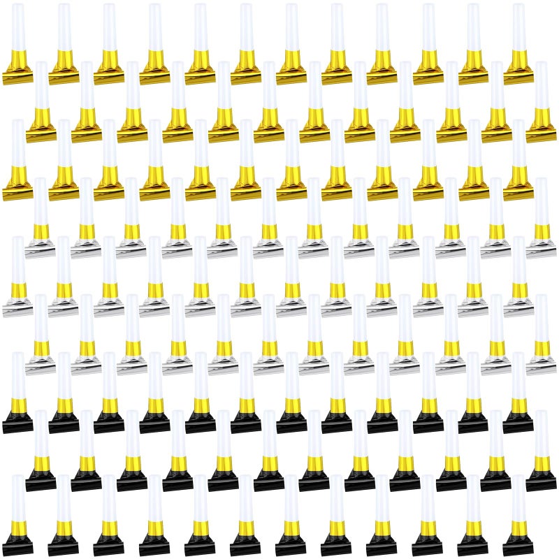 ywmigl 100 Pcs New Years Eve Noisemakers Party Favor Gold Silver Black Blower Horns Whistles 2026 Happy New Year Party Supplies for Sporting Events Birthday Celebration - Image 3