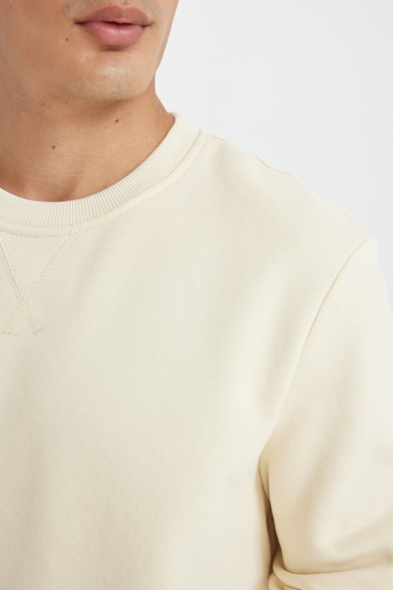 DeFacto Beige Man Regular Fit Crew Neck Thick Sweatshirt Casual - Image 5