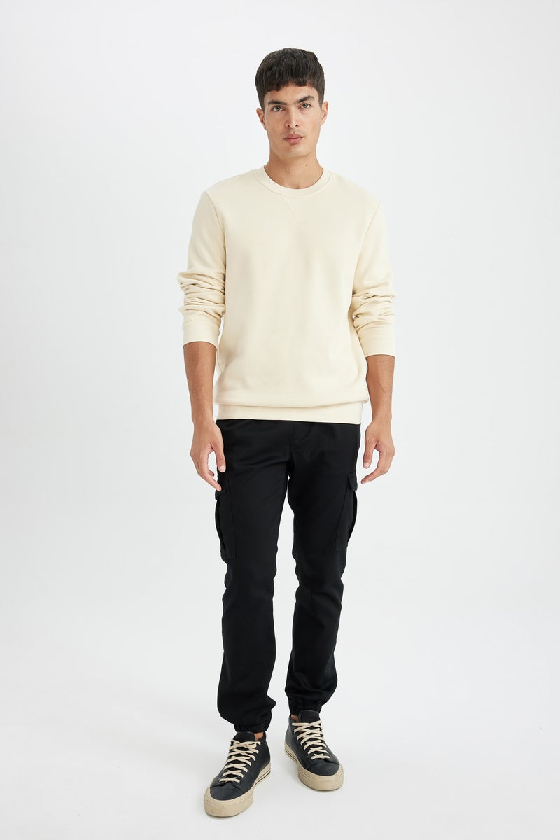 DeFacto Beige Man Regular Fit Crew Neck Thick Sweatshirt Casual - Image 2