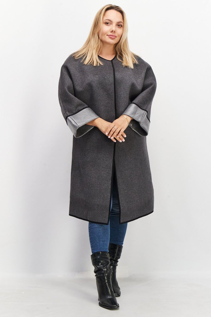 VERO MODA Women Crew Neck Long Sleeve Trench Coat, Grey  - Image 1