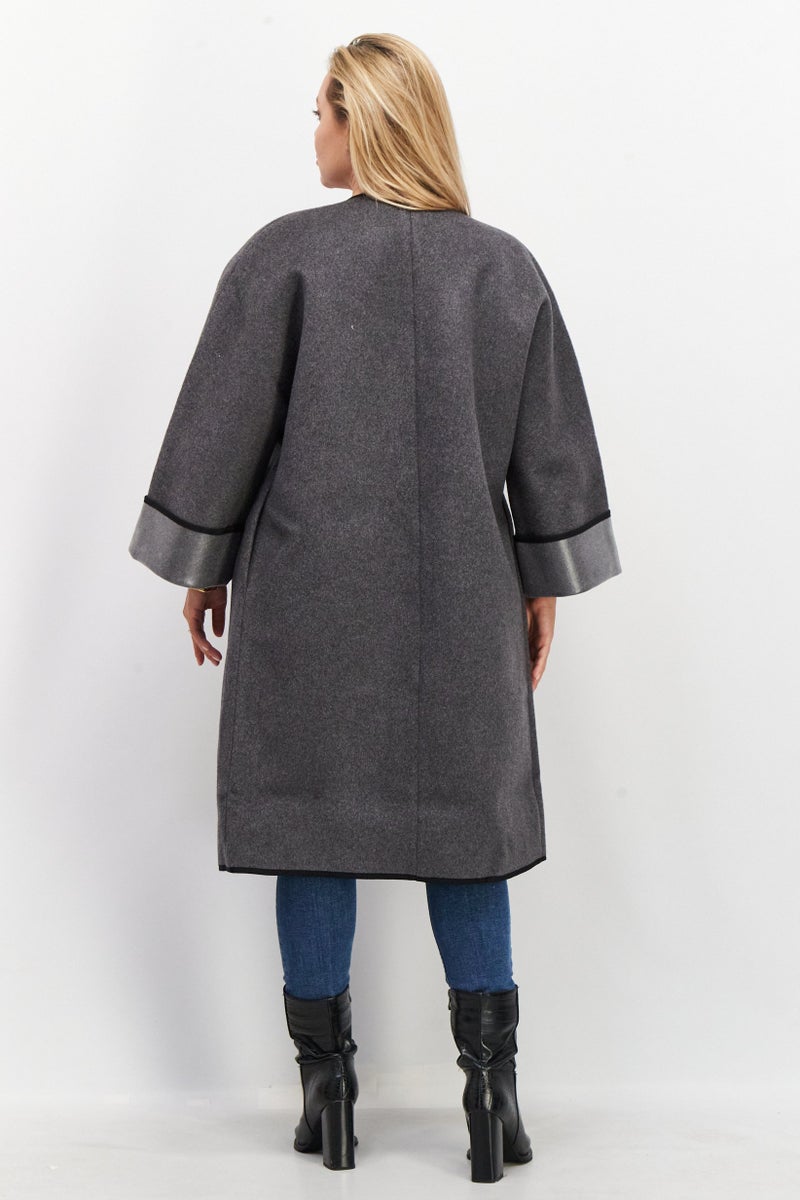 VERO MODA Women Crew Neck Long Sleeve Trench Coat, Grey  - Image 2