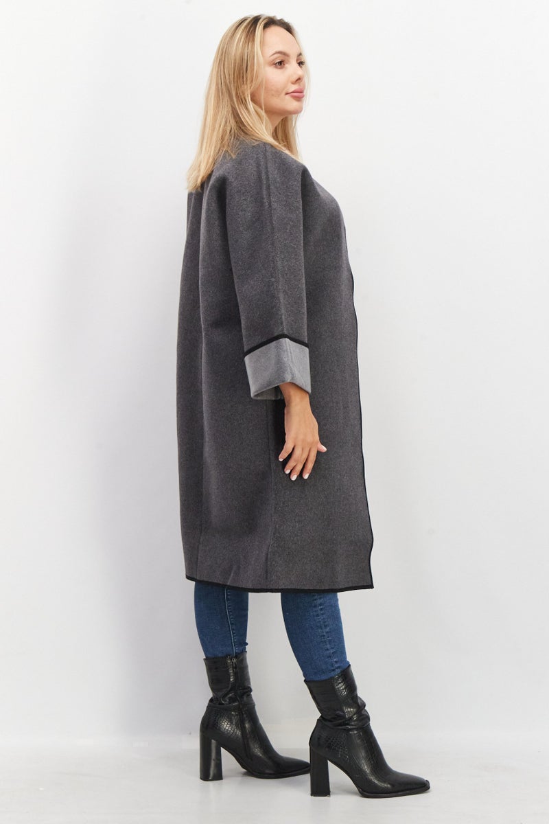 VERO MODA Women Crew Neck Long Sleeve Trench Coat, Grey  - Image 3