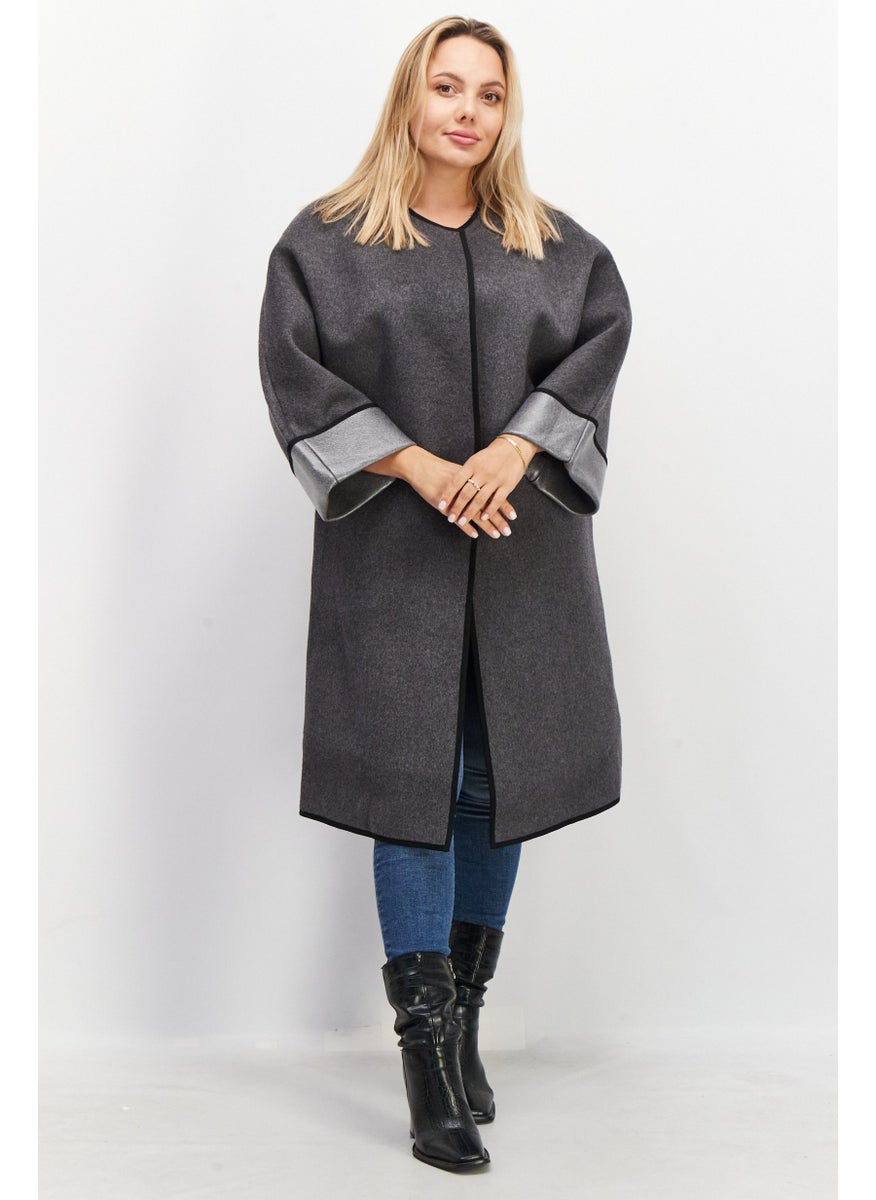 Women Crew Neck Long Sleeve Trench Coat, Grey - pzsku/Z14ED1A5856C65B78EF66Z/45/_/1727881883/44c8eff8-8748-46da-8092-435924abf82a