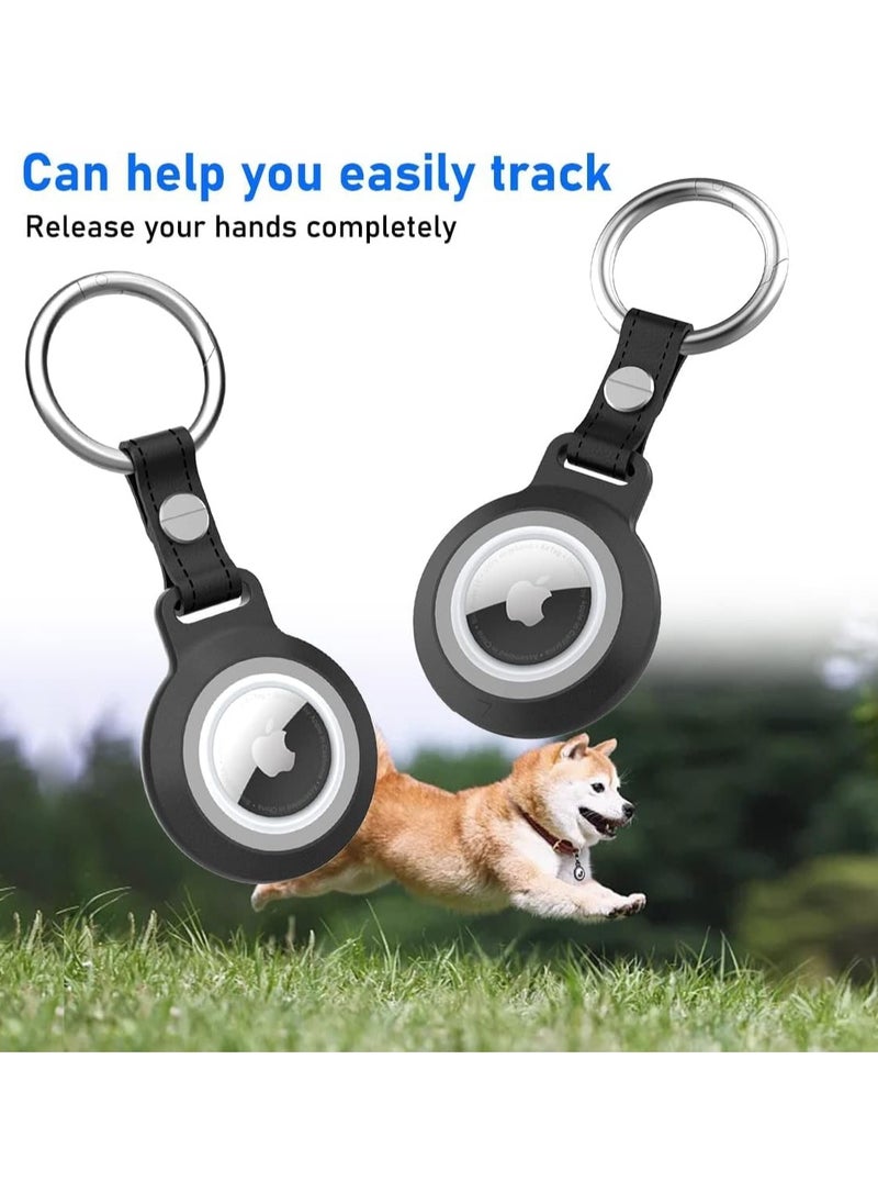 Airtag Case with Key Ring, Full-Body Shockproof AirTags Holder with Keychain, Waterproof Anti-Scratch Rugged Protective Cover for Apple Air Tag for Pet Collars, Wallet, Keys (Black)