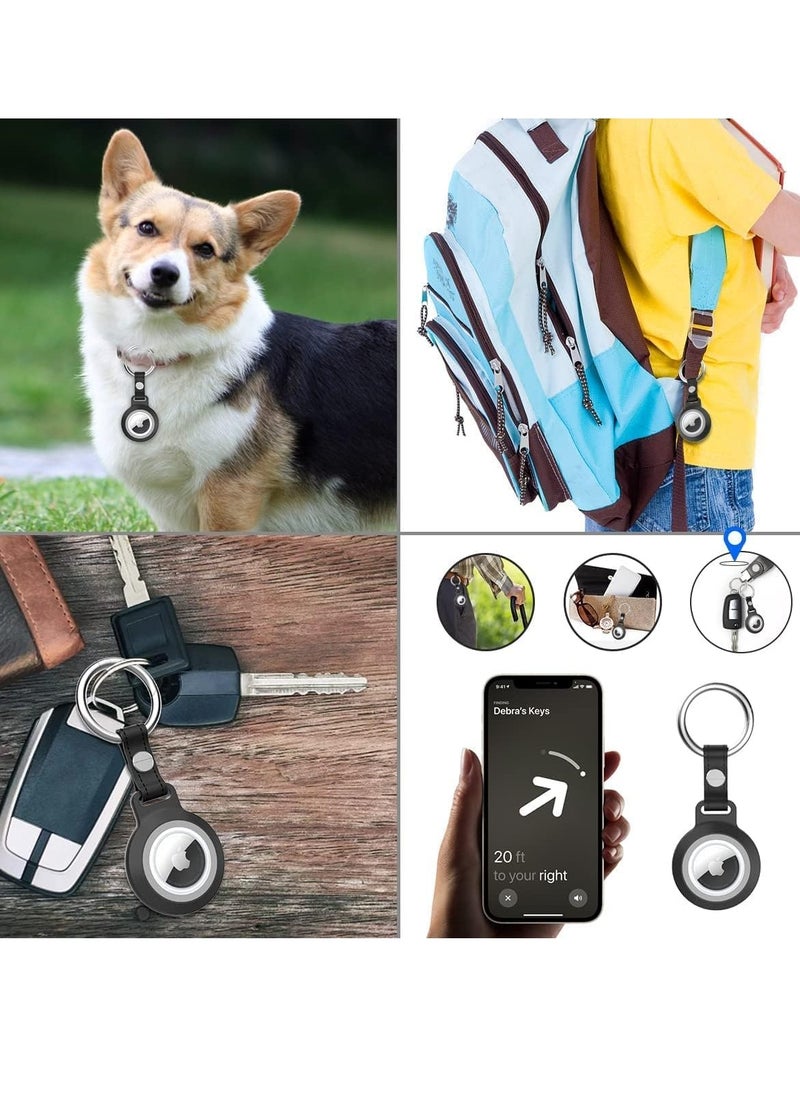 Airtag Case with Key Ring, Full-Body Shockproof AirTags Holder with Keychain, Waterproof Anti-Scratch Rugged Protective Cover for Apple Air Tag for Pet Collars, Wallet, Keys (Black)