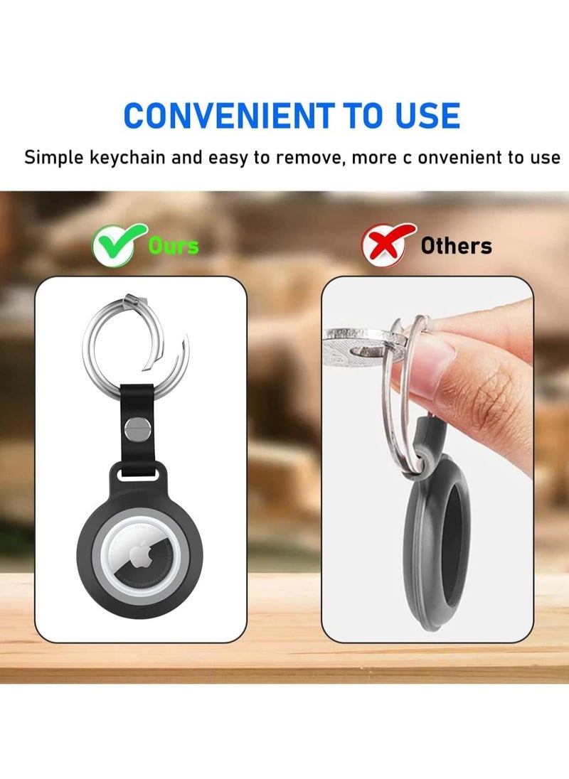 Airtag Case with Key Ring, Full-Body Shockproof AirTags Holder with Keychain, Waterproof Anti-Scratch Rugged Protective Cover for Apple Air Tag for Pet Collars, Wallet, Keys (Black)