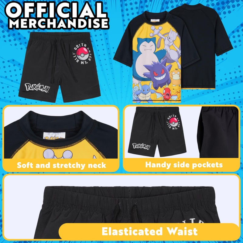 Get Trend Pokemon Bathing Suit Set for Boys Teens 2 Pcs Swim Trunks Rash Guard (11-12 Years, Black Pokemon) - Image 4