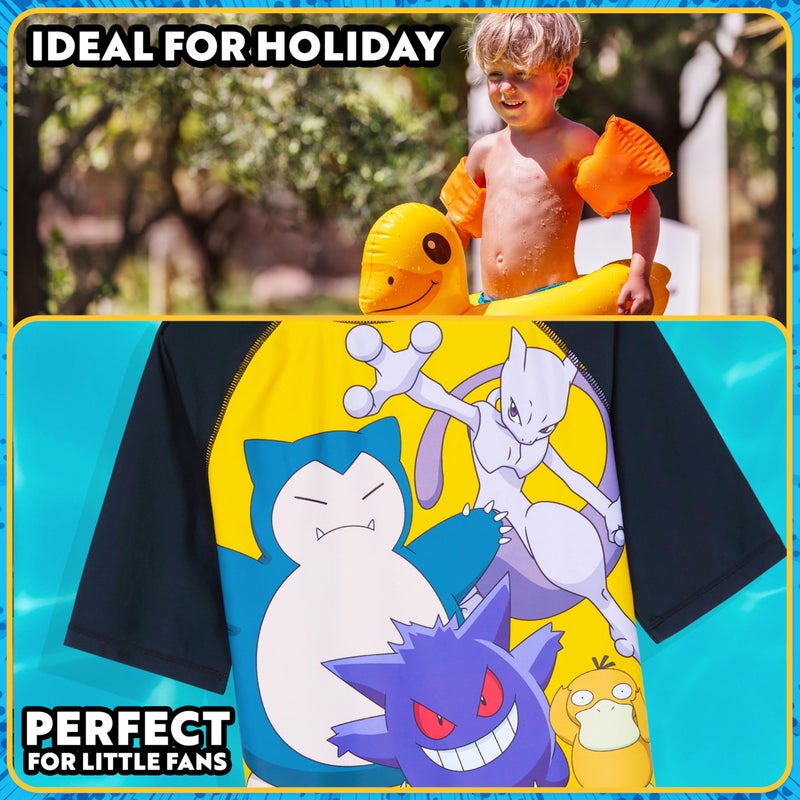 Get Trend Pokemon Bathing Suit Set for Boys Teens 2 Pcs Swim Trunks Rash Guard (11-12 Years, Black Pokemon) - Image 2