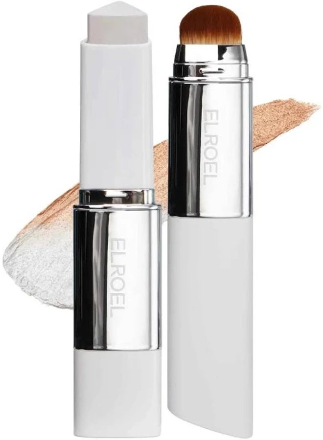 ELROEL Blanc Cover Cream Stick V White – MEDIUM Korean Color Changing Foundation Stick with Dewy Finish & Dual Brush - Image 1