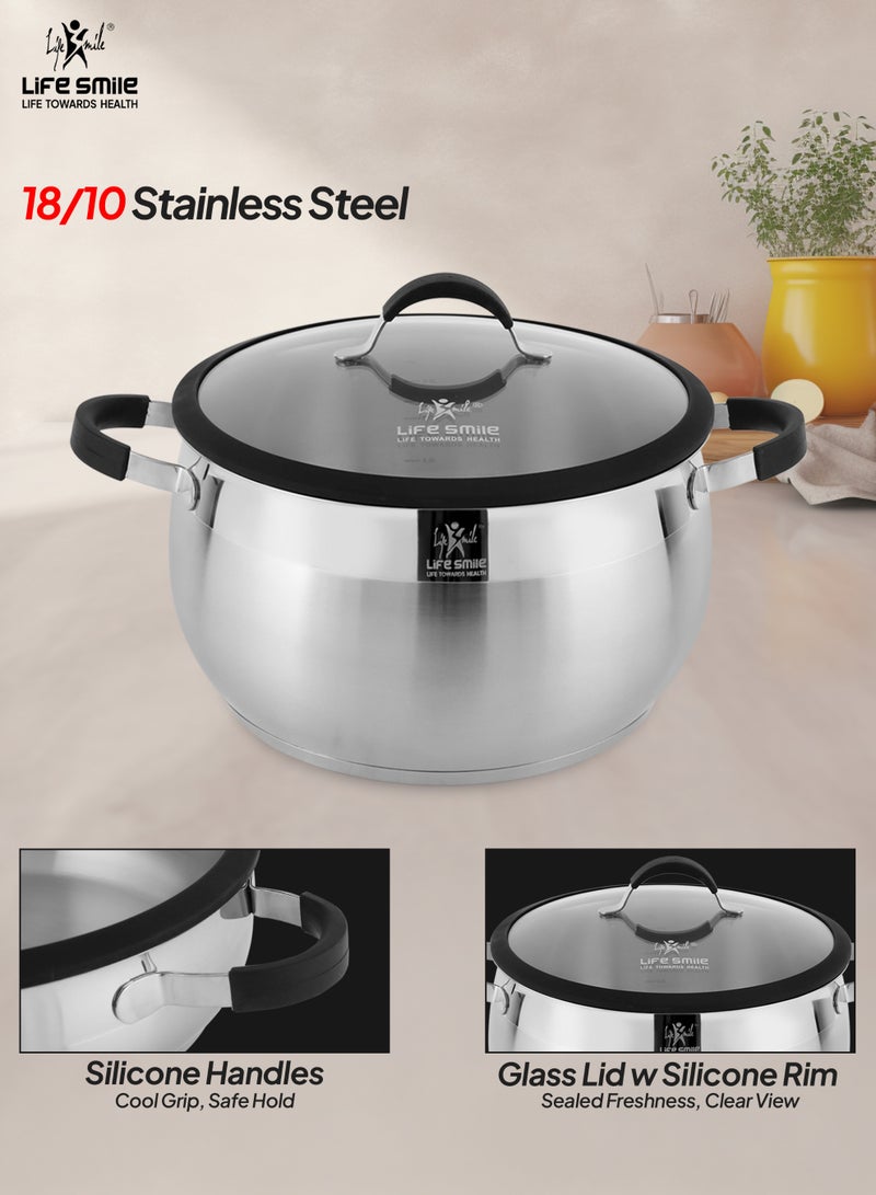 Life Smile 10-Piece 18/10 Stainless Steel Cookware Set – Premium Cookwares, Kitchen Cooking Pots & Non Stick Cookwares | Casseroles (20/24/28/32cm) with Lids + 28cm Shallow Pot | Silicone Handles | Safe & 100% PFOA-Free - Image 4