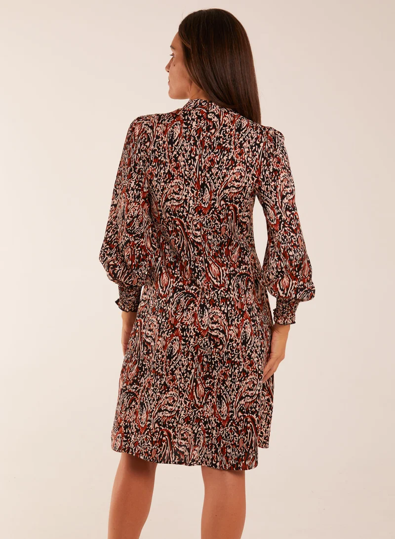 Blue Vanilla High Neck Keyhole Printed Midi Dress