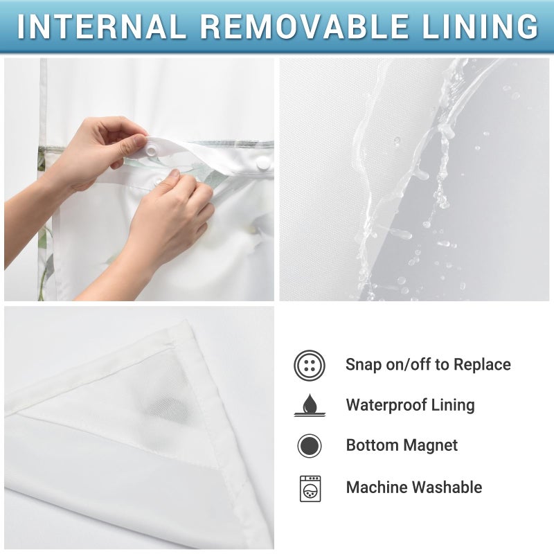 WITHLOC No Hook Shower Curtain with Snap in Liner - Eucalyptus Shower Curtain - Washable Waterproof Inner Liner, Plants Sage Green Leaves Modern Shower Curtains - Machine Washable, 71 x 74 - Image 5
