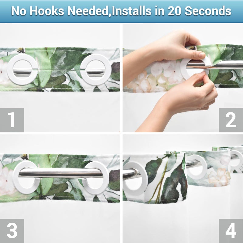 WITHLOC No Hook Shower Curtain with Snap in Liner - Eucalyptus Shower Curtain - Washable Waterproof Inner Liner, Plants Sage Green Leaves Modern Shower Curtains - Machine Washable, 71 x 74 - Image 4