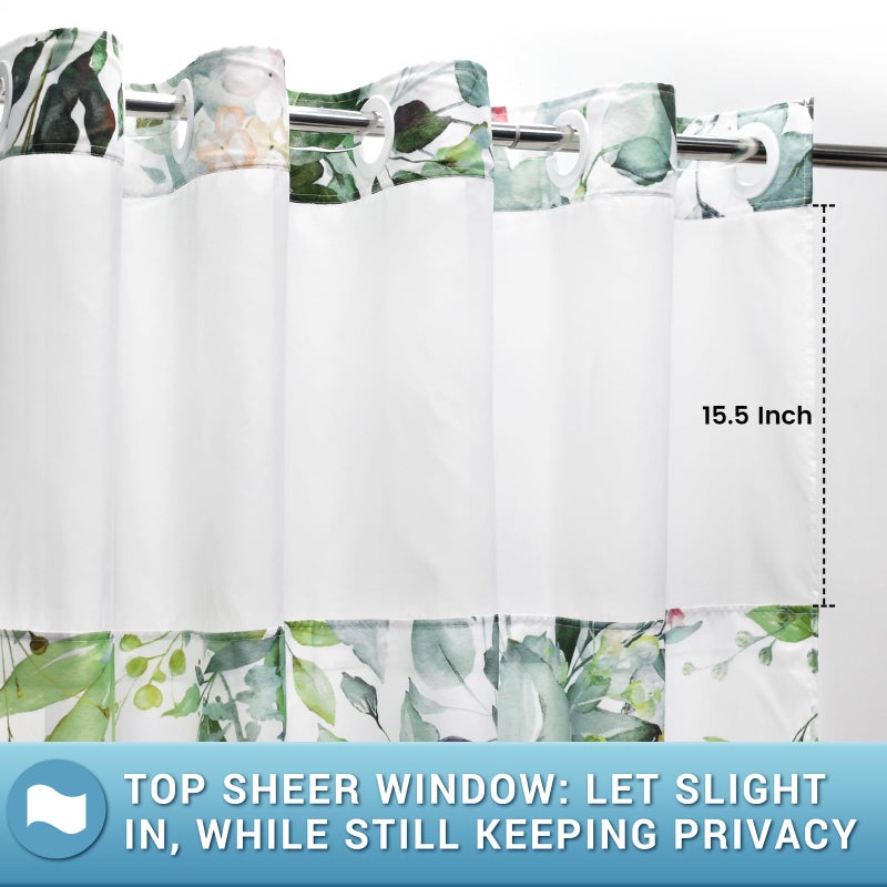 WITHLOC No Hook Shower Curtain with Snap in Liner - Eucalyptus Shower Curtain - Washable Waterproof Inner Liner, Plants Sage Green Leaves Modern Shower Curtains - Machine Washable, 71 x 74 - Image 3