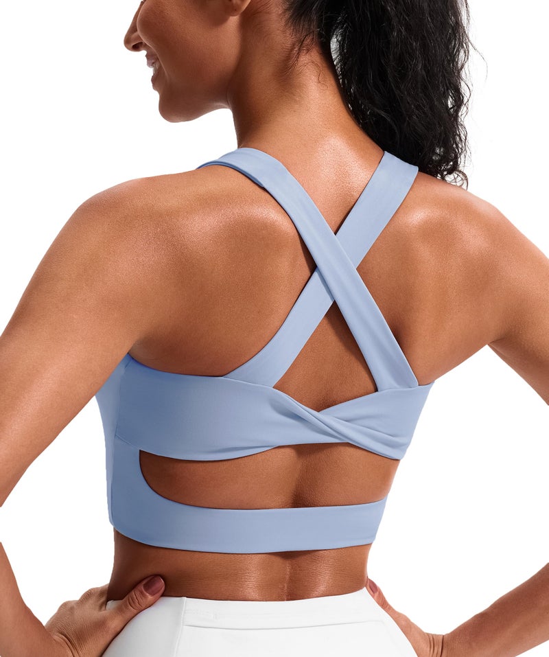 JOYSPELS Sports Bras for Women Extra Comfort Criss-Cross Back Padded Workout Tops for Women Medium Support Light Blue - Image 1
