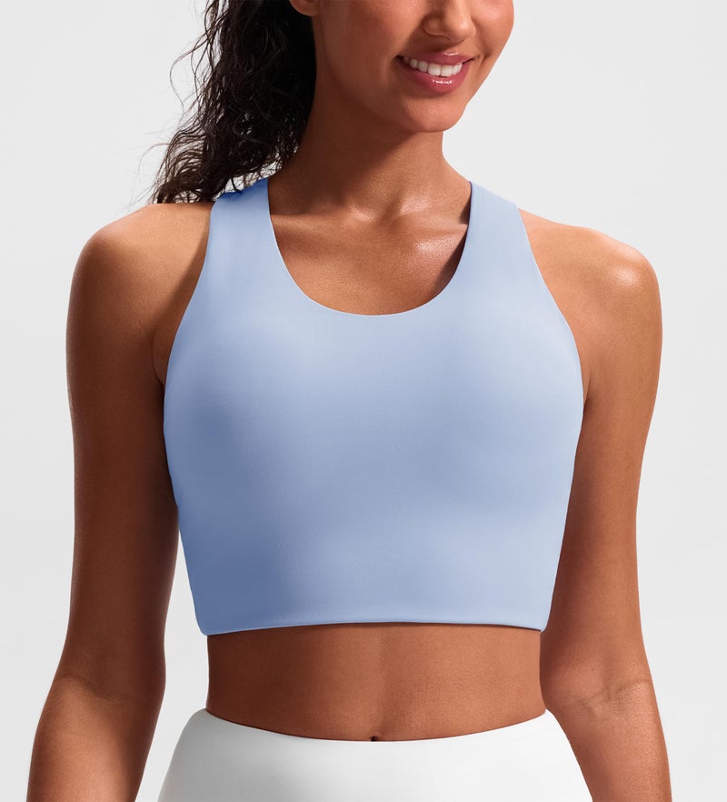 JOYSPELS Sports Bras for Women Extra Comfort Criss-Cross Back Padded Workout Tops for Women Medium Support Light Blue - Image 2