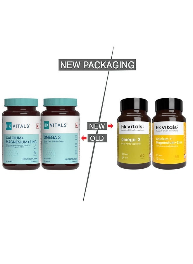 HealthKart hk vitals مكمل زيت السمك أوميغا 3 والكالسيوم والمغنيسيوم والزنك مع فيتامين D3 (60 قرص لكل منهما) حزمة كومبو | 1000 ملغ أوميغا 3 مع 180 ملغ EPA و 120 ملغ DHA - Image 2