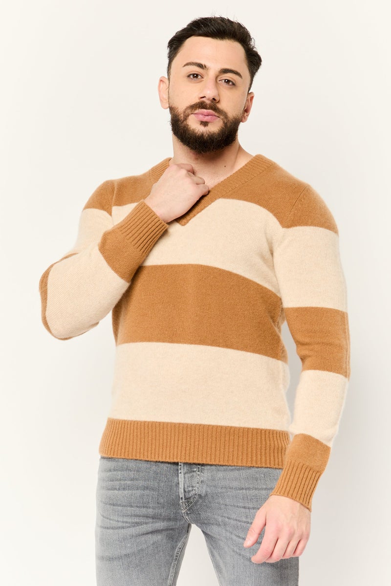 ESPRIT Men V Neck Yarn Dye Knitted Sweater, Multicolor - Image 1