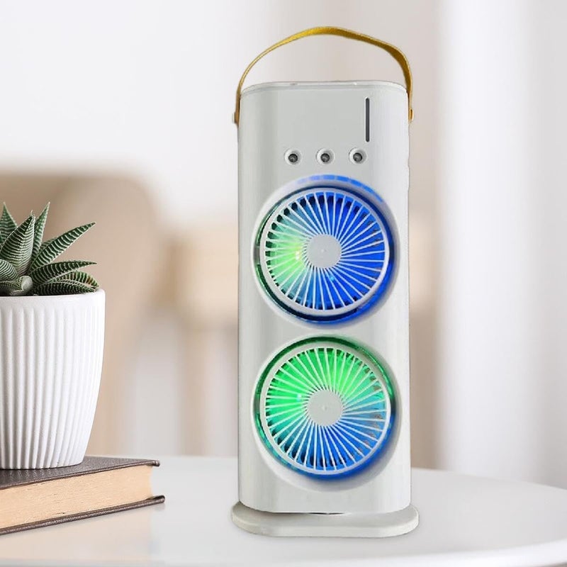Dvijisha Double End Mini Air Cooler Fan Air Mist Spray Cooler Fan Portable Air Conditioner Fan Mini Evaporate Air Cooler with 7 Colors LED Light 3 Wind Speeds and 3 Spray Modes Cooler Fan - Image 1