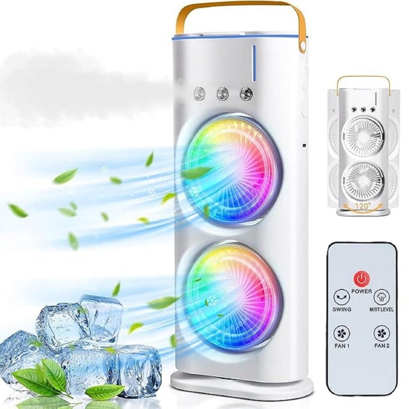Dvijisha Double End Mini Air Cooler Fan Air Mist Spray Cooler Fan Portable Air Conditioner Fan Mini Evaporate Air Cooler with 7 Colors LED Light 3 Wind Speeds and 3 Spray Modes Cooler Fan - Image 2