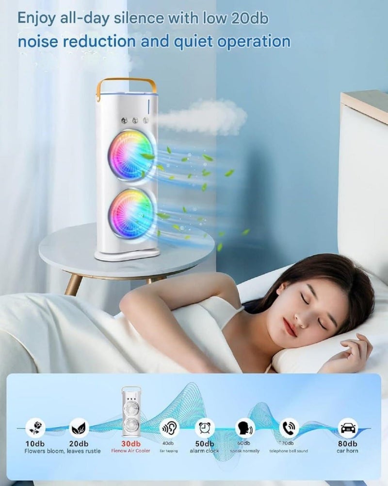 Dvijisha Double End Mini Air Cooler Fan Air Mist Spray Cooler Fan Portable Air Conditioner Fan Mini Evaporate Air Cooler with 7 Colors LED Light 3 Wind Speeds and 3 Spray Modes Cooler Fan - Image 5