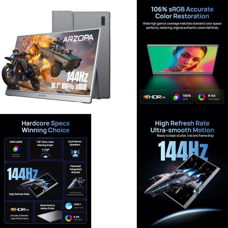 أرزوبا أرزوبا Z1FC 16.1 بوصة شاشة محمولة 180Hz 2.5K QHD