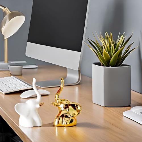 BIHOIB Home Decor Elephant Statues,1 Pair, Small Decorative Accents for Shelves, Livingroom and Bedroom, Gold and White - Image 3
