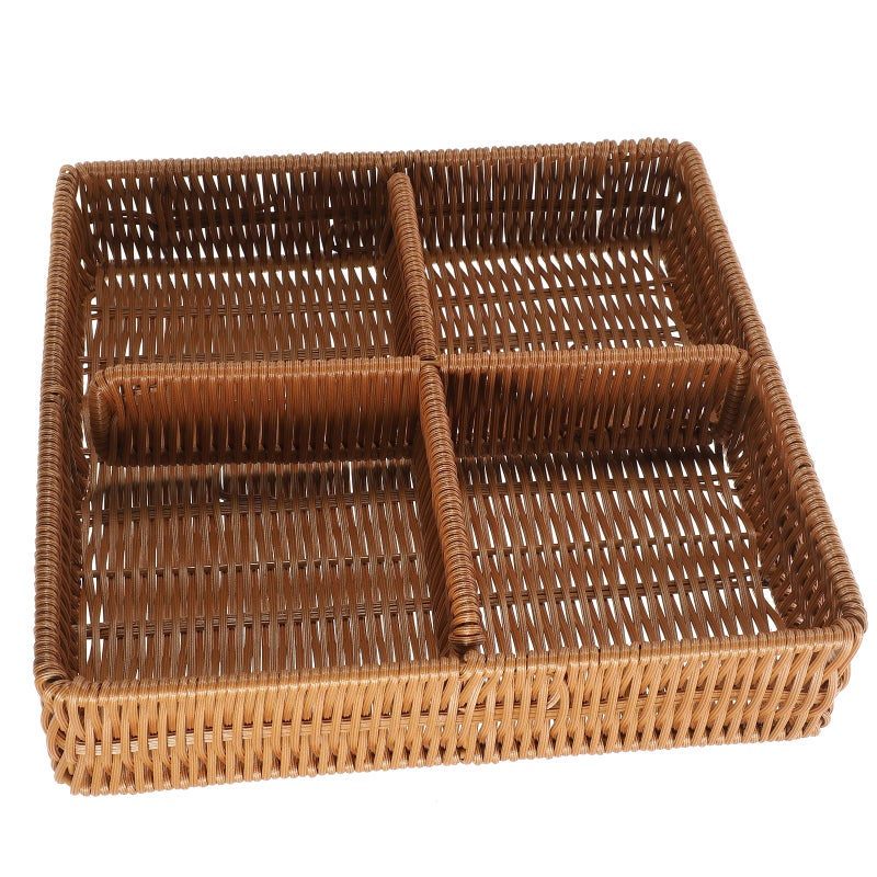 2pcs Divided Woven Storage Basket Imitation Rattan Fruit Basket Rectangle Serving Basket - Image 5