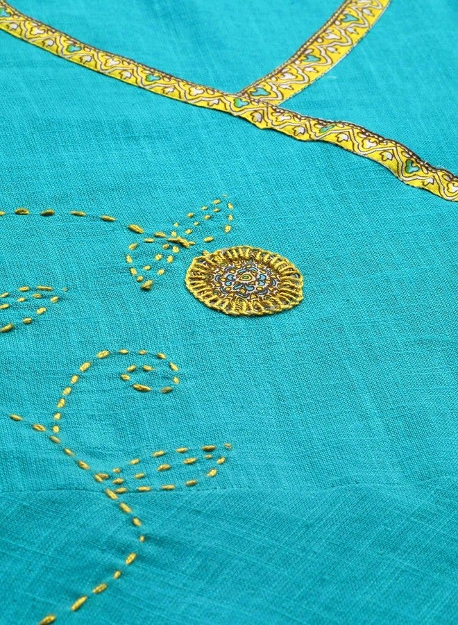 معرض ياش قميص أنغراخا مطبوع بنمط كلامكاري من ياش غاليري للنساء بمقاسات كبيرة (325YK399TEAL_Teal Blue_XXXX-Large)، بقصة عادية - Image 5