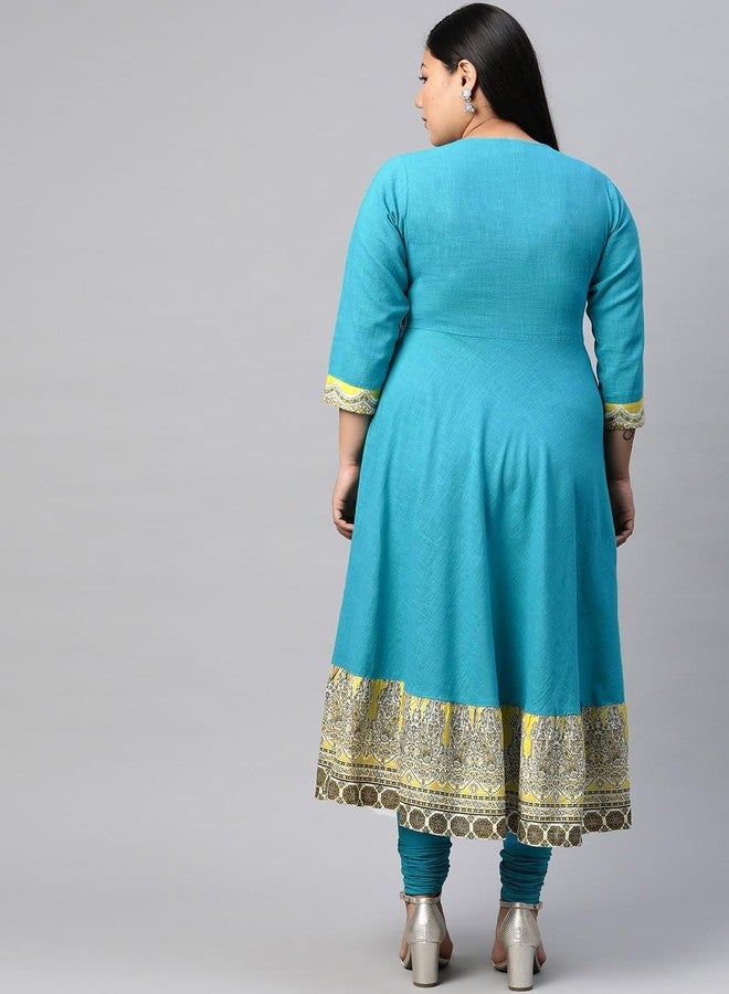 معرض ياش قميص أنغراخا مطبوع بنمط كلامكاري من ياش غاليري للنساء بمقاسات كبيرة (325YK399TEAL_Teal Blue_XXXX-Large)، بقصة عادية - Image 4